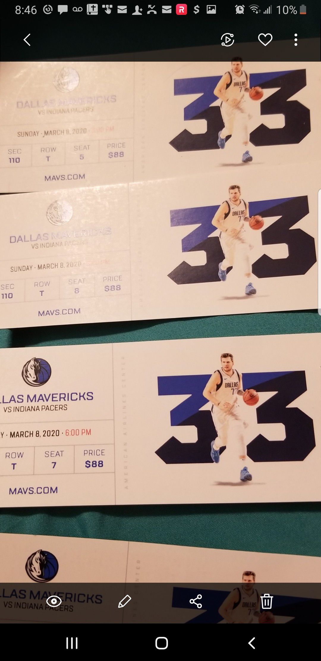 4 Mavericks vs Indiana Pacers tickets $80 each