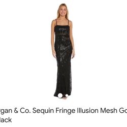 Fringe Illusion Mesh Gown Black