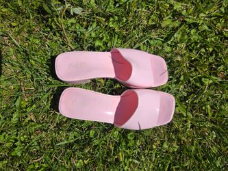 Women's Soft Pink Block Heel Slide Sandals Size 10 Open Toe Mule Shoes