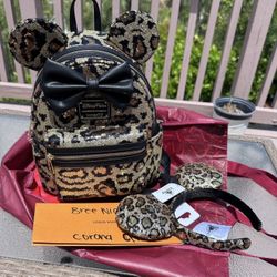 Authentic Brand New LoungeFly Backpack And Matching Ears From Disneyland Never Used 