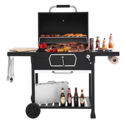 Charcoal Grill, Deluxe BBQ Smoker Picnic Camping Patio Backyard Cooking, Black, Large 30”inch new in box asking $185