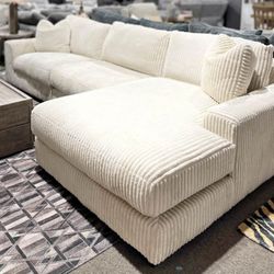 Buttercream color Corduroy Sectional with Chaise