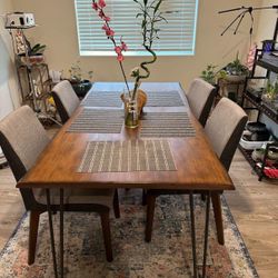 Bowery Hill 34.84"H Mid-Century Fabric Dining Chair in Gravel Gray (Set of 2)