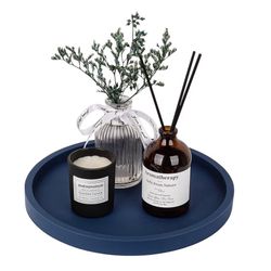 Stylish, Yet Simple Navy Blue Organizer. Perfect For Vanity , Bathroom , Dresser Or Countertop. 9” Round. 