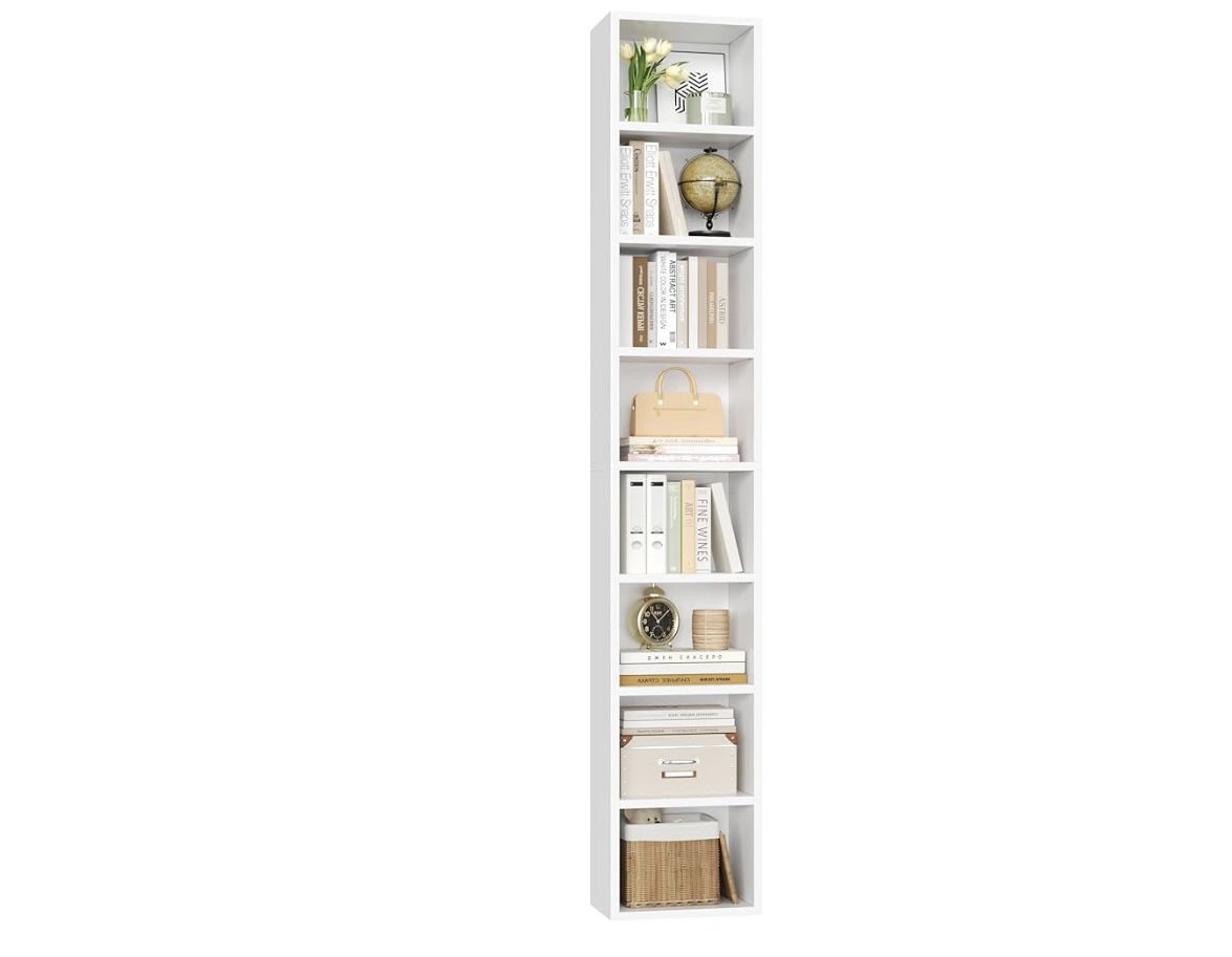 8-Tier Media Tower Rack, 11.6 X 9.3 X 70.9 Inches CD DVD Slim Storage Cabinet with Adjustable Shelves, Tall Narrow Bookcase Display Bookshelf