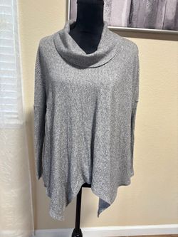 Gray Cowl Neck Ribbed Knit Sweater