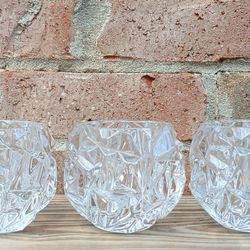 Vintage Tiffany & Co. Signed Rock Cut Round Votive Candle Holders 