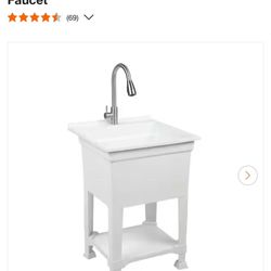 Glacier Bay 24 in.W x 24 in.D x 35 in.H Freestanding Laundry/Utility Sink Pull-Out Faucet New $85