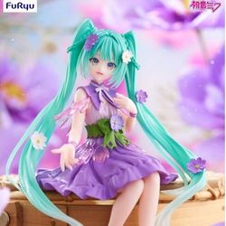 FuRyu Hatsune Miku Flower Fairy Noodle Stopper Figure, specifically the Cosmos Purple Color Version. 