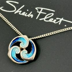 Sheila Fleet Sterling Silver 925 Breckon Pendant 18" Necklace in Peacock Enamel