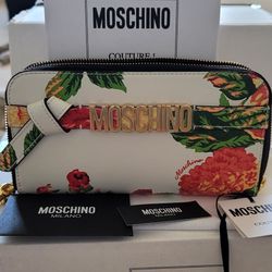 New Moschino Leather Clutch With Floral Design 