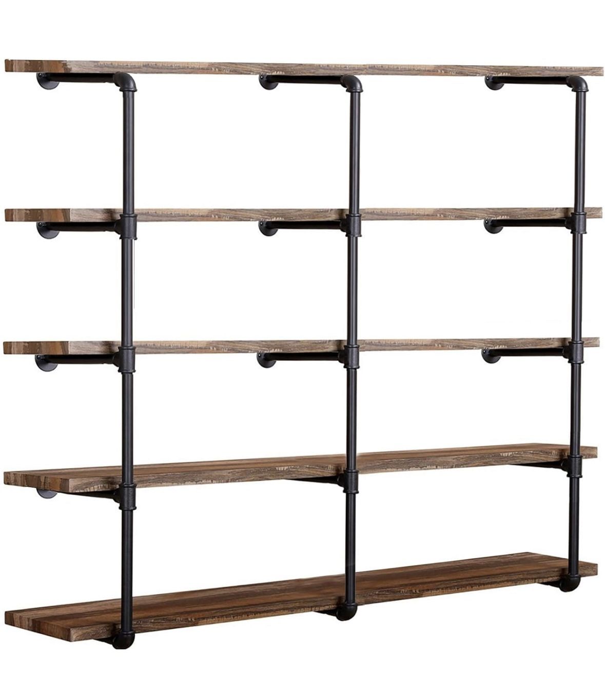 Tianman Industrial Wall Mount Iron Pipe Shelf Shelves Shelving Bracket Vintage Retro Black DIY Open Bookshelf DIY Storage offcie Room Kitchen Shelves 