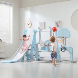 XJD 6-in-1 Toddler Slide and Swing Set blue