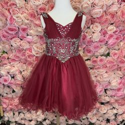 Little Girls Short Burgundy Dress 