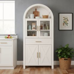 Brand New Sealed 71" Tall Arched Kitchen Pantry White Farmhouse Cabinet