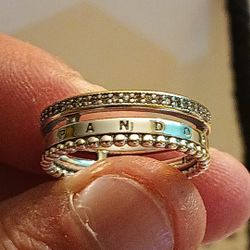 Pandora Authentic Brand New Signature Pave Beads 3 Row Size 8 Solid Ring Matching Earrings On My Page