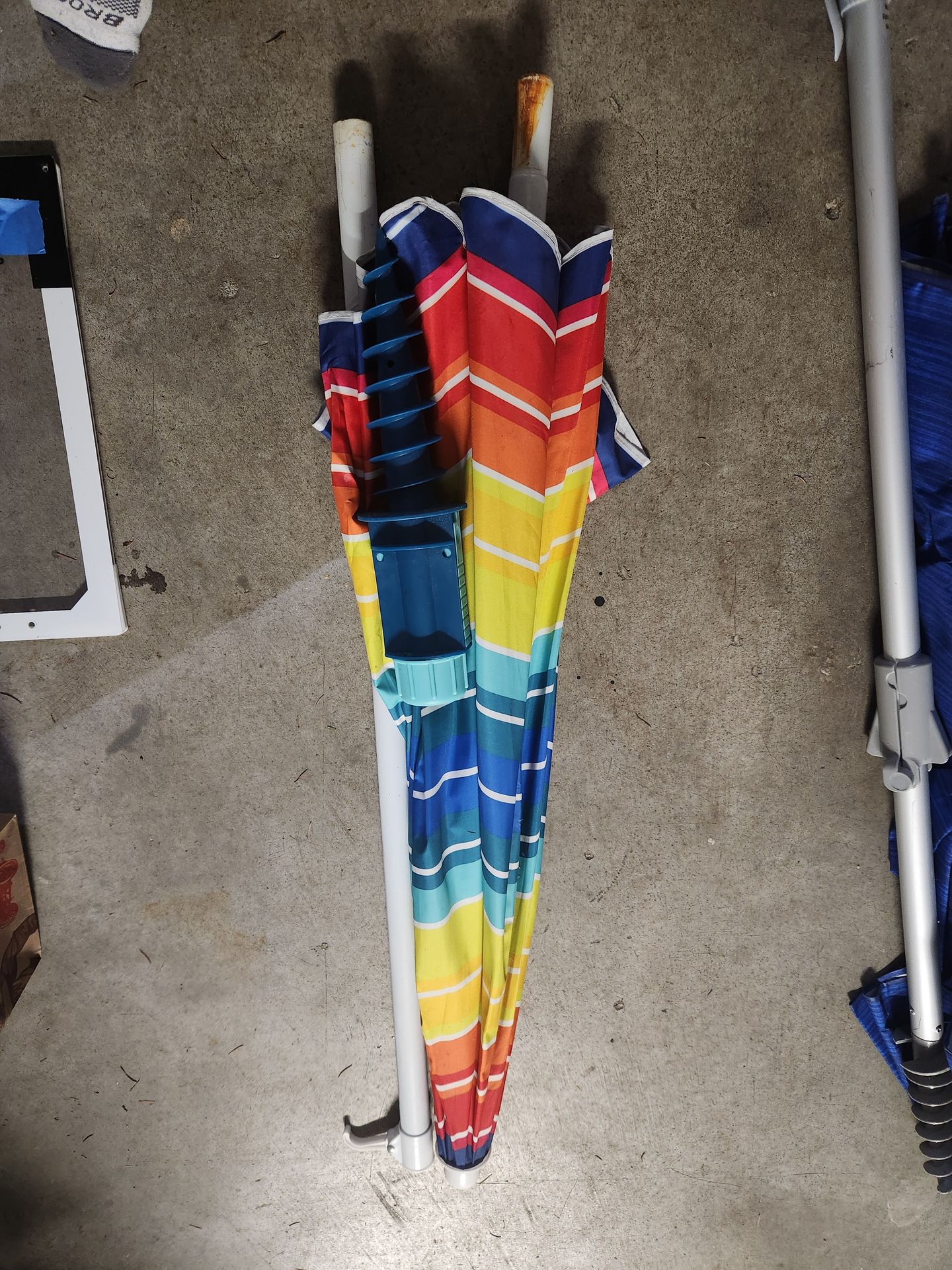 Rainbow colored beach umbrella