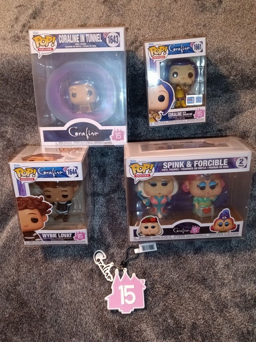 Funko Pop! Coraline 15th Anniversary Funko Pop Lot w/ Chase Pink Palace Figural Bag Clip