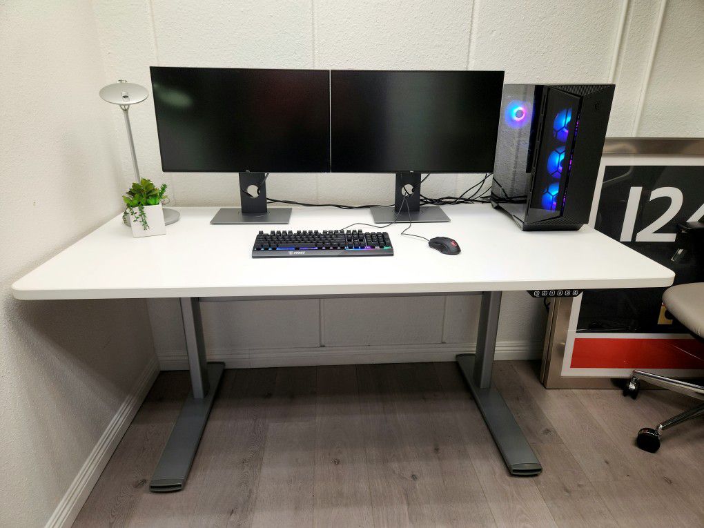 🔥LIKE NEW!🔥STEELCASE SIT STAND ELECTRONIC HEIGHT ADJUSTABLE COMPUTER DESK WHITE W/SILVER BASE HEAVY DUTY WORKSPACE 70" x 34' HEIGHT 24" - 51"