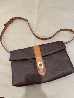Etro Brown Paisley 2 way Shoulder Bag with Tan Leather