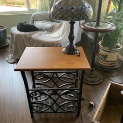 Tiffany style lamp and side table - magazine rack