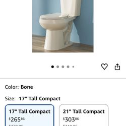 Compact Tall Toilet 17 Inch, Chair Height ADA High Toilet for Small Bathroom, Comfort Bowl Heigh 16.75", Seat Height 17.5", Two-Piece Single Flush 1.2