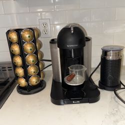 Nespresso Vertuo Coffee and Espresso Maker by Breville, Matte Black with Aeroccino Milk Frother 