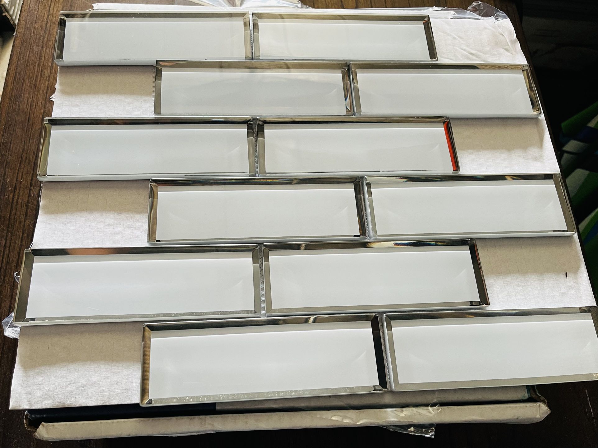 Ice Bevel Subway 11.73in x 11.73in Glossy Glass Blend Mesh-Mounted Mosaic Tile (9.6 sq. ft./Case)