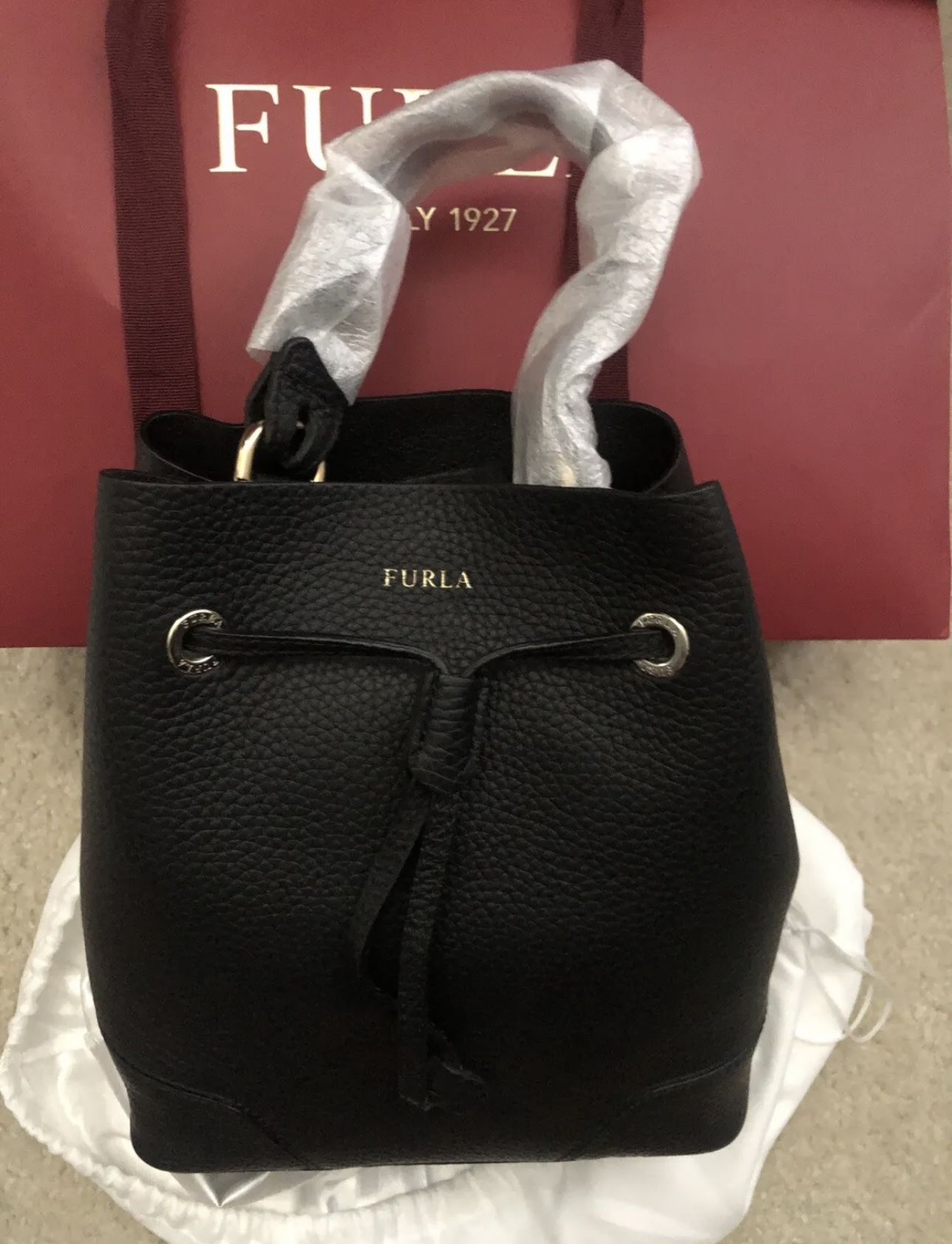Furla Leather Tote & Free Envelope Clutch Black Brand New SHIPPING ONLY 