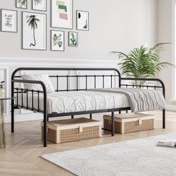 Daybed Bed Twin Size Black Metal Steel Slats Platform Furniture