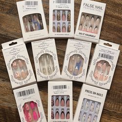 24 Piece Press on Nails, False Almond Shaped Medium Length Sets, Do It Youself At Home Manicure, Complete Kits with Jelly Glue Tabs, Reusable *NEW*