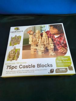 75pc Treehaus Castle Wooden Blocks Tower Bridges Turrets Arches Wood Shoppe