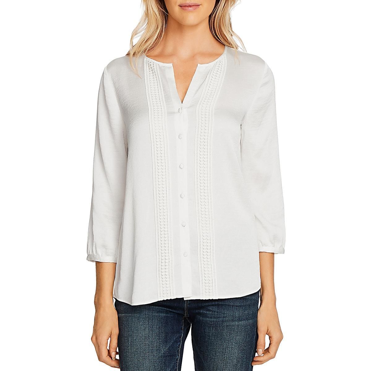 Vince Camuto Womens Button Down Shirt Ivory Size Medium