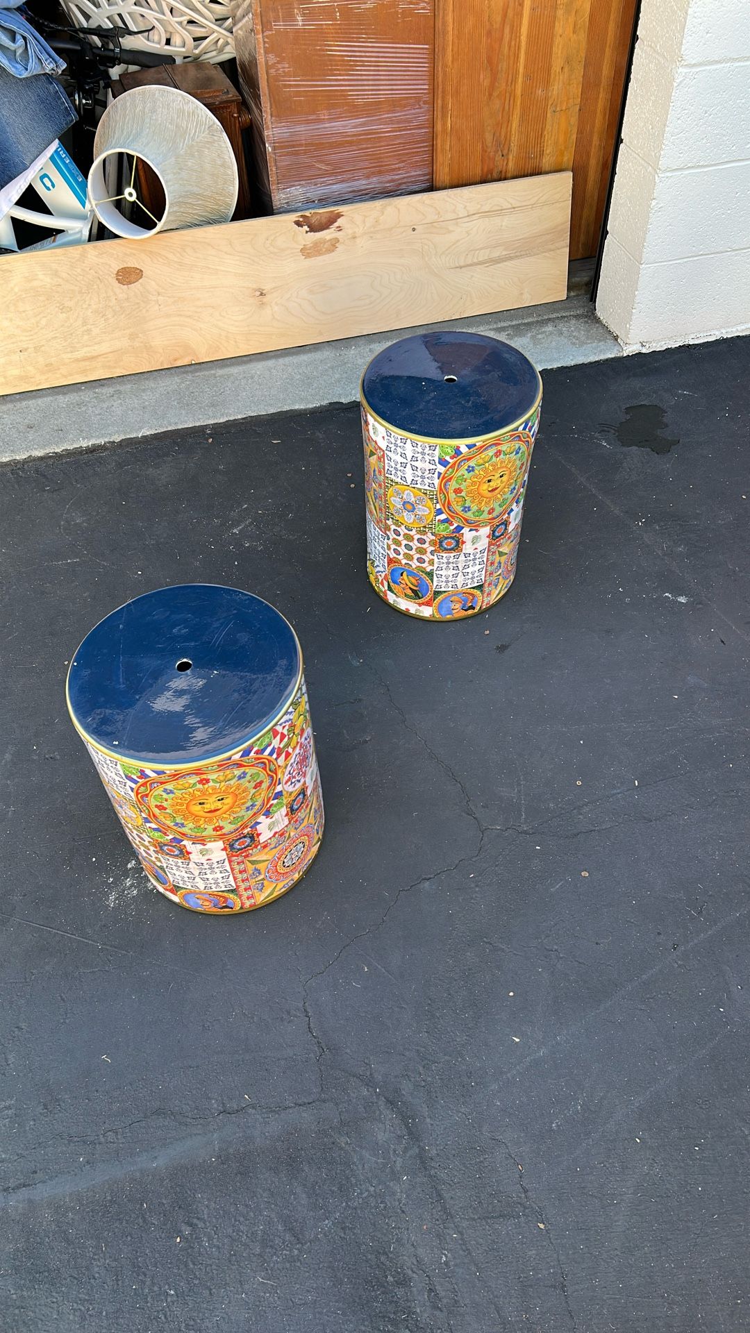 Sicilian Ceramic Handpainted Garden Stool Set Of 2