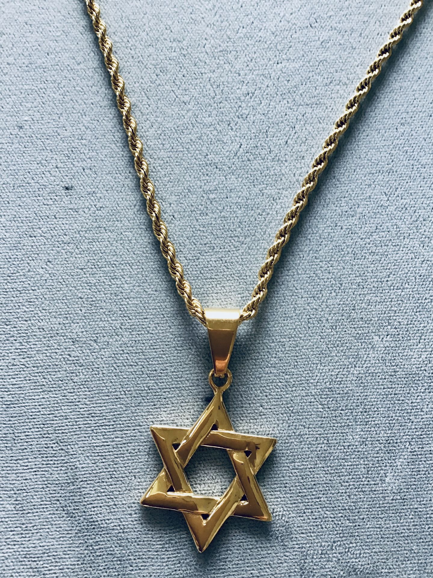 Gold on Stainless Steel Jewish Star of David on Rope Chain *Pickup Boca Raton