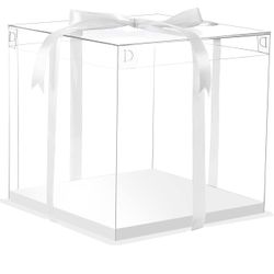 6Pcs Tall Cake Boxes Clear cake Box with Ribbon (12x12x 10inch)
