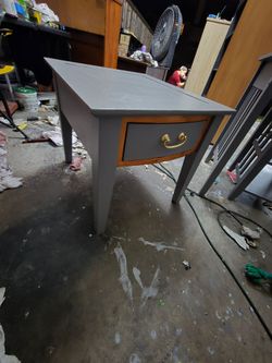 Gray Painted Wood End Table with Drawer