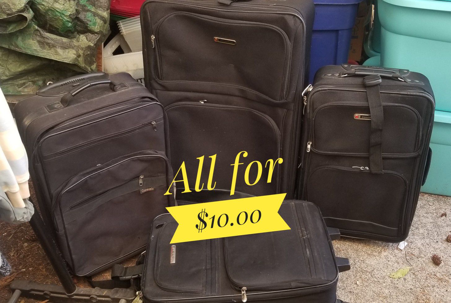4 suitcases for 10bucks