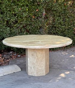Solid Travertine Marble Postmodern Vintage Italian Round Dining Table