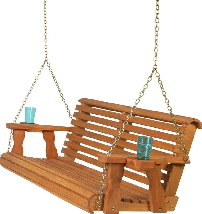 Casual 5 Foot Roll Back Porch Swing with Cup Holders in Cedar Stain - Treated Pine
