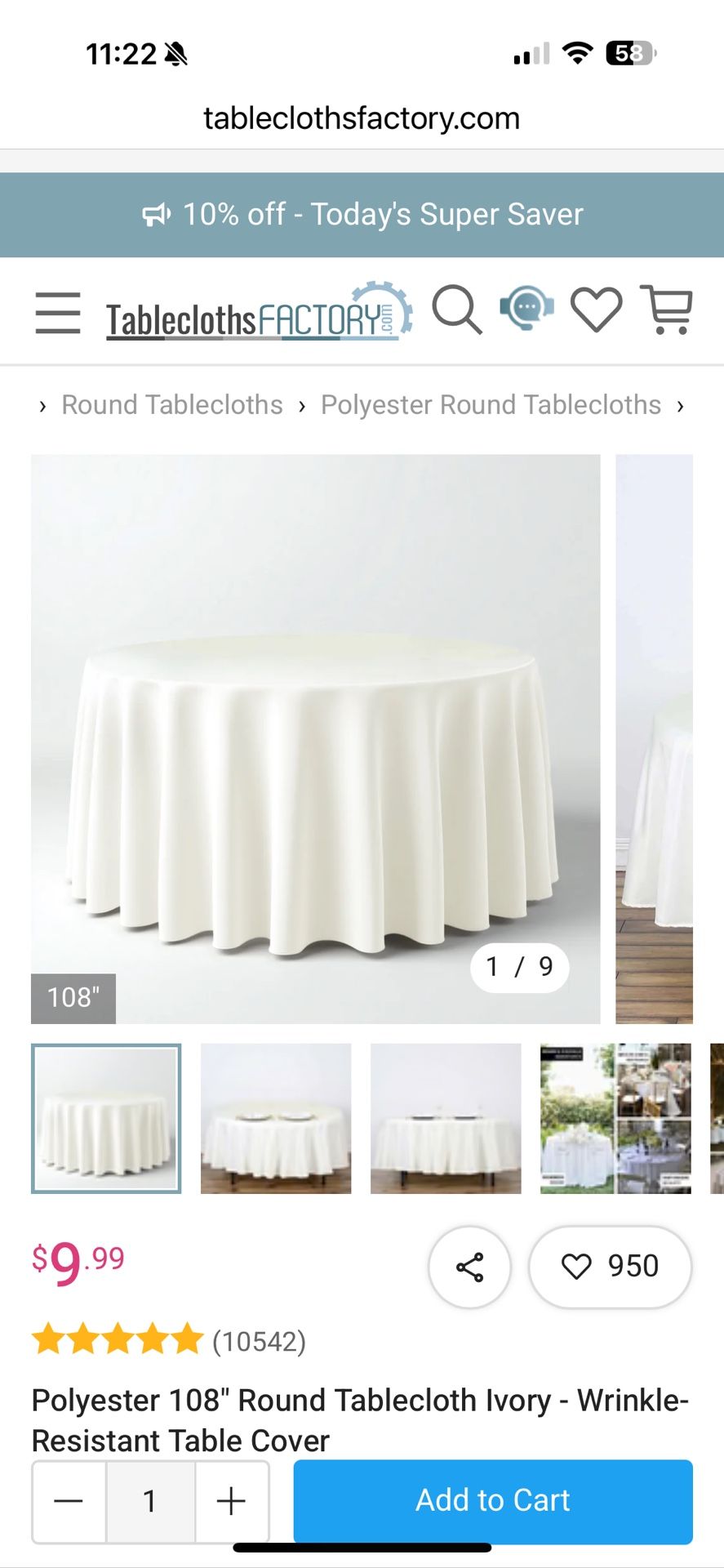 108” Round Tablecloth  - Ivory  - Wrinkle Resistant Polyester Quantity Of 23