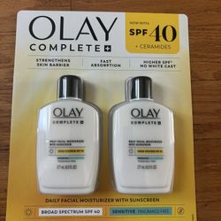 NWT Olay Complete Daily Facial Moisturizer 2 pack with SPF 40+ceramides