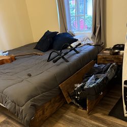 King Size purple Mattress and Bed Frame With Pull Out Drawers 