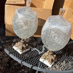 glass vases With brass and marble Bases 