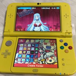 New Nintendo 3ds XL Yellow Pikachu IPS Top And Mod With 128GB SD In Good Condition 