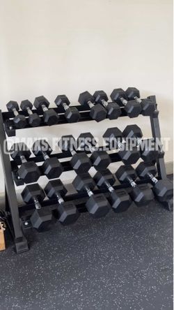 NEW DUMBBELLS 5-50 WITH 3 TIER RACK