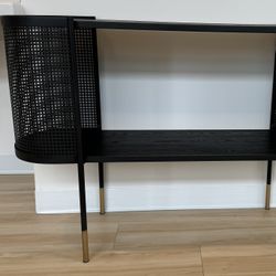Linden Black Metal Mesh Side Panel 1 Shelf Console Table with Open Center Storage