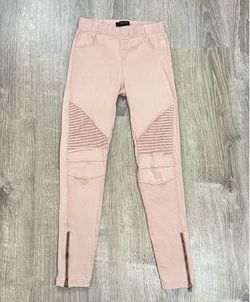 Beulah Women’s Size XS 25 Pink Moto Biker Skinny Pants with Zipper Detail Y2K