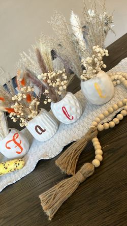 Fall Ceramic Vase Set with Dried Florals