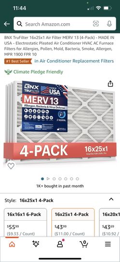 HVAC Filters 4 Pack $15 16x25x1
